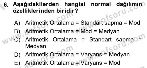 Tıbbi İstatistik Dersi 2019 - 2020 Yılı (Final) Dönem Sonu Sınav Soruları 6. Soru