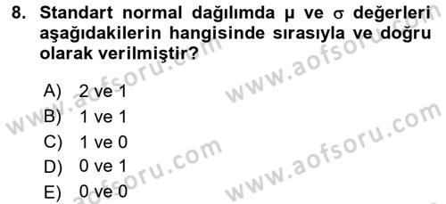 Tıbbi İstatistik Dersi 2019 - 2020 Yılı (Final) Dönem Sonu Sınav Soruları 8. Soru