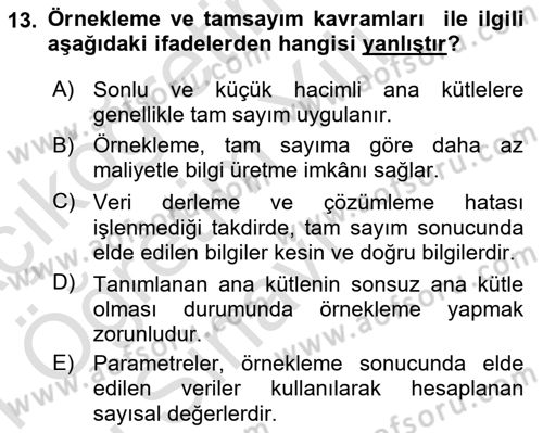 Tıbbi İstatistik Dersi 2020 - 2021 Yılı Yaz Okulu Sınav Soruları 13. Soru