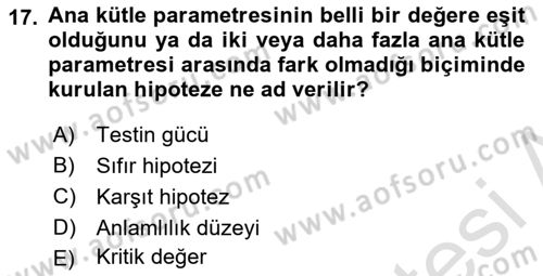 Tıbbi İstatistik Dersi 2020 - 2021 Yılı Yaz Okulu Sınav Soruları 17. Soru