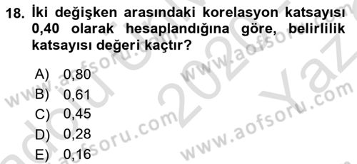 Tıbbi İstatistik Dersi 2020 - 2021 Yılı Yaz Okulu Sınav Soruları 18. Soru