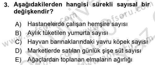 Tıbbi İstatistik Dersi 2020 - 2021 Yılı Yaz Okulu Sınav Soruları 3. Soru