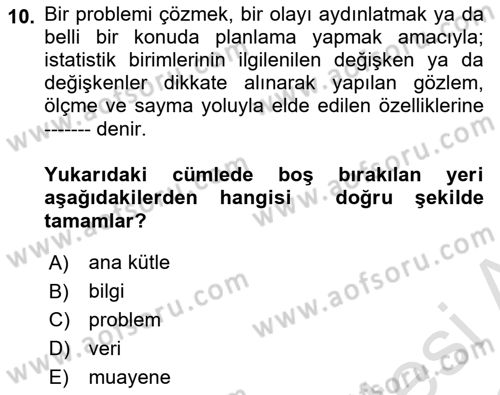 Tıbbi İstatistik Dersi Ara Sınavı Deneme Sınav Soruları 10. Soru