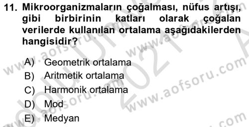 Tıbbi İstatistik Dersi 2021 - 2022 Yılı (Vize) Ara Sınav Soruları 11. Soru