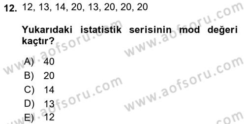 Tıbbi İstatistik Dersi Ara Sınavı Deneme Sınav Soruları 12. Soru