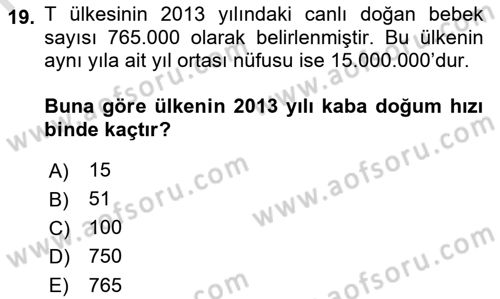 Tıbbi İstatistik Dersi Ara Sınavı Deneme Sınav Soruları 19. Soru