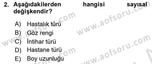 Tıbbi İstatistik Dersi 2021 - 2022 Yılı (Vize) Ara Sınav Soruları 2. Soru