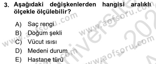 Tıbbi İstatistik Dersi Ara Sınavı Deneme Sınav Soruları 3. Soru