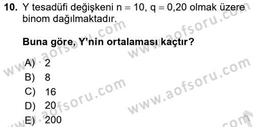 Tıbbi İstatistik Dersi 2021 - 2022 Yılı (Final) Dönem Sonu Sınav Soruları 10. Soru