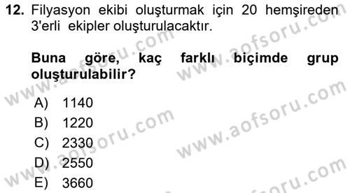 Tıbbi İstatistik Dersi 2021 - 2022 Yılı (Final) Dönem Sonu Sınav Soruları 12. Soru