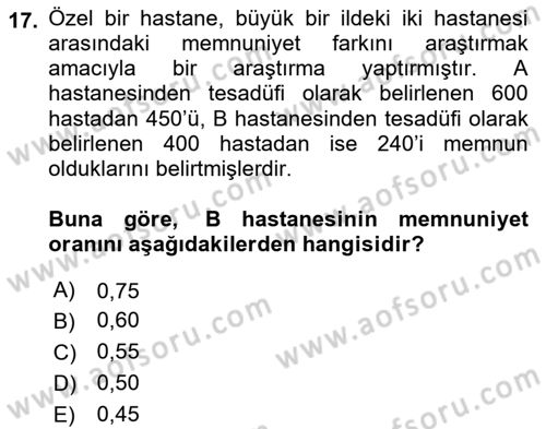 Tıbbi İstatistik Dersi 2021 - 2022 Yılı (Final) Dönem Sonu Sınav Soruları 17. Soru
