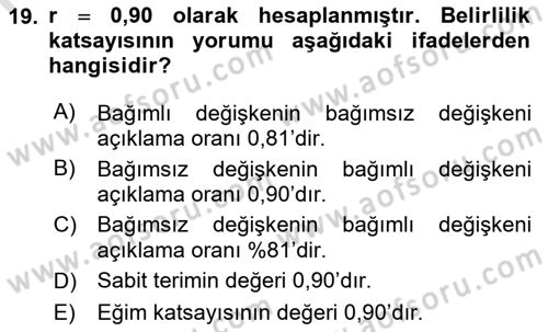 Tıbbi İstatistik Dersi 2021 - 2022 Yılı (Final) Dönem Sonu Sınav Soruları 19. Soru
