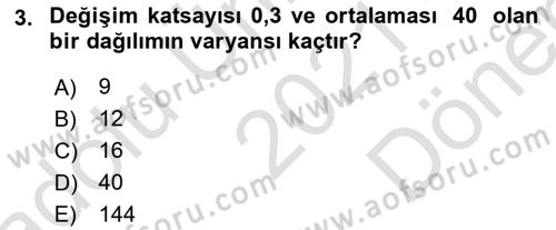 Tıbbi İstatistik Dersi 2021 - 2022 Yılı (Final) Dönem Sonu Sınav Soruları 3. Soru