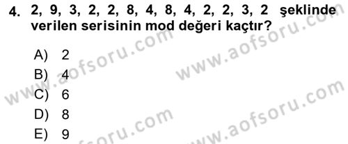 Tıbbi İstatistik Dersi 2021 - 2022 Yılı (Final) Dönem Sonu Sınav Soruları 4. Soru