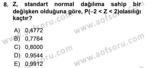 Tıbbi İstatistik Dersi 2021 - 2022 Yılı (Final) Dönem Sonu Sınav Soruları 8. Soru