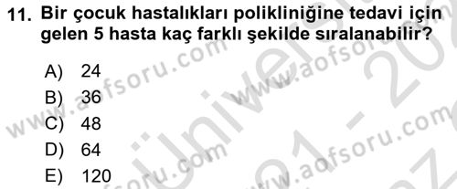 Tıbbi İstatistik Dersi 2021 - 2022 Yılı Yaz Okulu Sınav Soruları 11. Soru