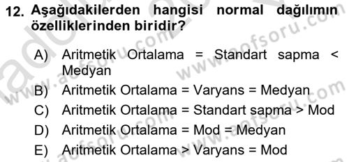 Tıbbi İstatistik Dersi 2021 - 2022 Yılı Yaz Okulu Sınav Soruları 12. Soru