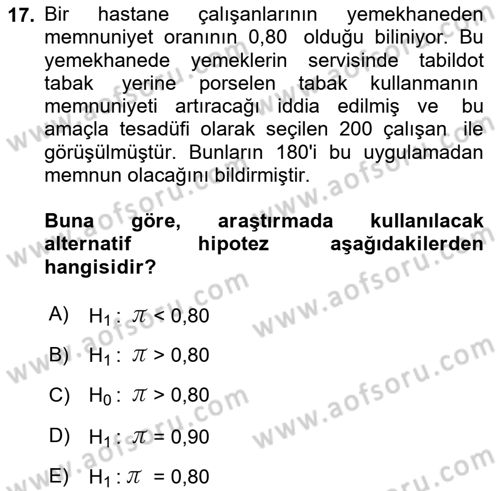Tıbbi İstatistik Dersi 2021 - 2022 Yılı Yaz Okulu Sınav Soruları 17. Soru