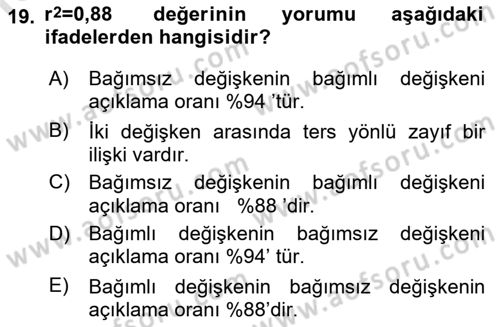 Tıbbi İstatistik Dersi 2021 - 2022 Yılı Yaz Okulu Sınav Soruları 19. Soru