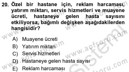Tıbbi İstatistik Dersi 2021 - 2022 Yılı Yaz Okulu Sınav Soruları 20. Soru