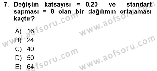 Tıbbi İstatistik Dersi 2021 - 2022 Yılı Yaz Okulu Sınav Soruları 7. Soru