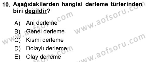 Tıbbi İstatistik Dersi Ara Sınavı Deneme Sınav Soruları 10. Soru