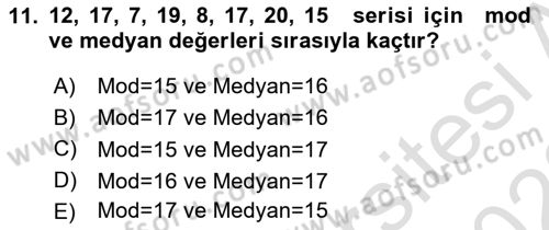 Tıbbi İstatistik Dersi Ara Sınavı Deneme Sınav Soruları 11. Soru