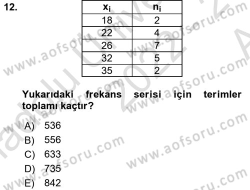 Tıbbi İstatistik Dersi Ara Sınavı Deneme Sınav Soruları 12. Soru