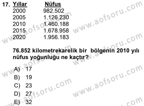 Tıbbi İstatistik Dersi Ara Sınavı Deneme Sınav Soruları 17. Soru