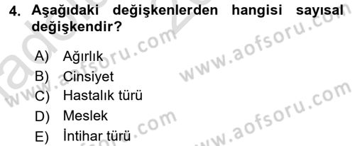Tıbbi İstatistik Dersi Ara Sınavı Deneme Sınav Soruları 4. Soru