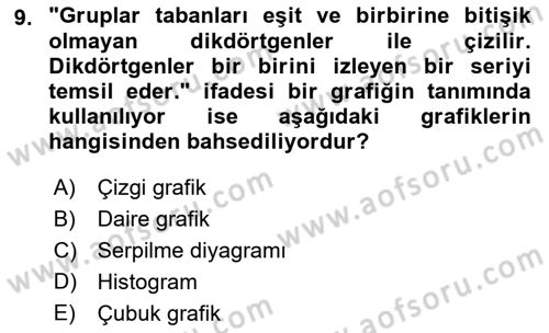 Tıbbi İstatistik Dersi Ara Sınavı Deneme Sınav Soruları 9. Soru
