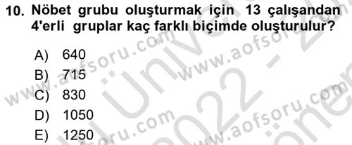 Tıbbi İstatistik Dersi 2022 - 2023 Yılı (Final) Dönem Sonu Sınav Soruları 10. Soru