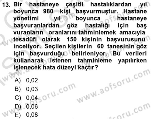 Tıbbi İstatistik Dersi 2022 - 2023 Yılı (Final) Dönem Sonu Sınav Soruları 13. Soru