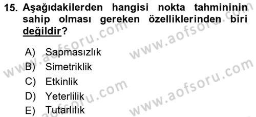 Tıbbi İstatistik Dersi 2022 - 2023 Yılı (Final) Dönem Sonu Sınav Soruları 15. Soru