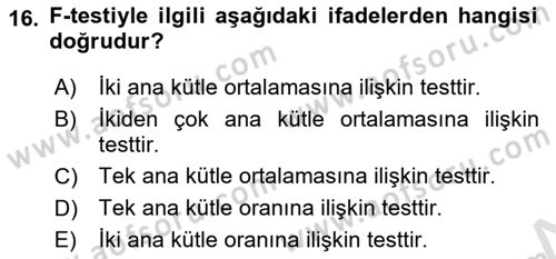 Tıbbi İstatistik Dersi 2022 - 2023 Yılı (Final) Dönem Sonu Sınav Soruları 16. Soru