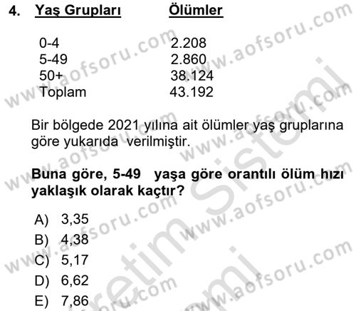 Tıbbi İstatistik Dersi 2022 - 2023 Yılı (Final) Dönem Sonu Sınav Soruları 4. Soru