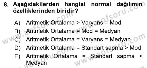 Tıbbi İstatistik Dersi 2022 - 2023 Yılı (Final) Dönem Sonu Sınav Soruları 8. Soru