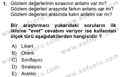 Tıbbi İstatistik Dersi 2023 - 2024 Yılı (Final) Dönem Sonu Sınav Soruları 1. Soru