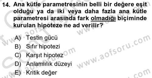 Tıbbi İstatistik Dersi 2023 - 2024 Yılı (Final) Dönem Sonu Sınav Soruları 14. Soru
