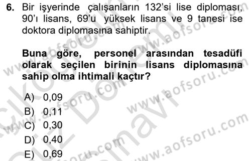 Tıbbi İstatistik Dersi 2023 - 2024 Yılı (Final) Dönem Sonu Sınav Soruları 6. Soru
