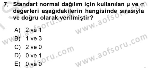 Tıbbi İstatistik Dersi 2023 - 2024 Yılı (Final) Dönem Sonu Sınav Soruları 7. Soru