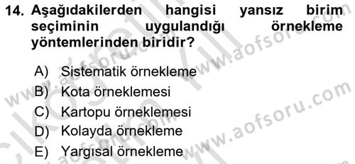 Tıbbi İstatistik Dersi 2024 - 2025 Yılı Yaz Okulu Sınav Soruları 14. Soru