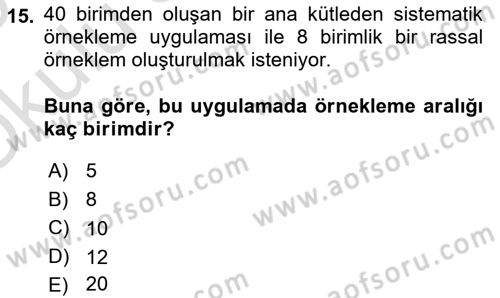 Tıbbi İstatistik Dersi 2024 - 2025 Yılı Yaz Okulu Sınav Soruları 15. Soru