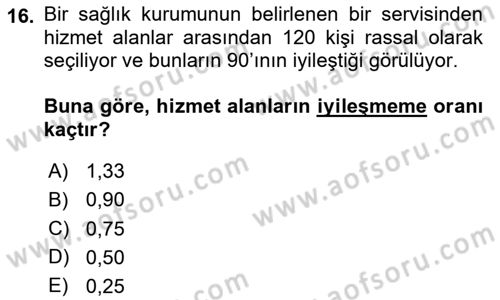 Tıbbi İstatistik Dersi 2024 - 2025 Yılı Yaz Okulu Sınav Soruları 16. Soru