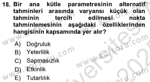 Tıbbi İstatistik Dersi 2024 - 2025 Yılı Yaz Okulu Sınav Soruları 18. Soru
