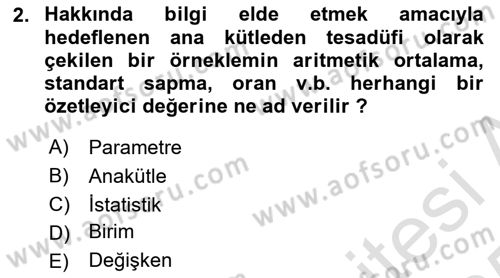 Tıbbi İstatistik Dersi 2024 - 2025 Yılı Yaz Okulu Sınav Soruları 2. Soru