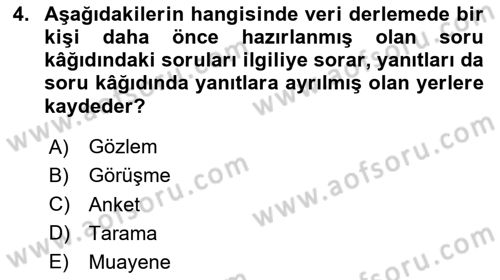 Tıbbi İstatistik Dersi 2024 - 2025 Yılı Yaz Okulu Sınav Soruları 4. Soru