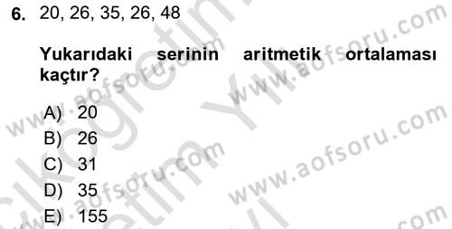 Tıbbi İstatistik Dersi 2024 - 2025 Yılı Yaz Okulu Sınav Soruları 6. Soru