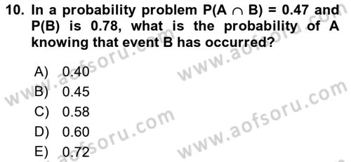Statistics 1 Dersi 2018 - 2019 Yılı (Final) Dönem Sonu Sınav Soruları 10. Soru