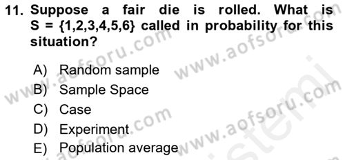 Statistics 1 Dersi 2018 - 2019 Yılı (Final) Dönem Sonu Sınav Soruları 11. Soru